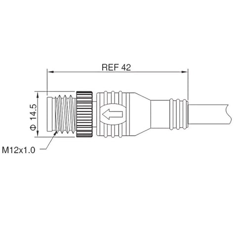 Technical diagram of NMEA 2000 15 Foot Backbone Drop And Extension Cable For Marine Networks with connector dimensions