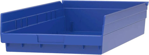 Heavy Duty Shelf Bins For Garage And Closet Organization, Built To Last Plastic Storage Bins Great For Drawers And Cabinets, 24 Inch By 11 Inch By 4 Inch, Blue, Set Of 6 For Versatile Under Sink And Shelf Storage, front view