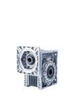 Beefy Worm Gear Reducer With 14mm Input Shaft, Adjustable Reduction From 5 To 1 Up To 100 To 1, Ideal For CNC, Robotics, And Automation, FA 80B14 Compatible, TKM28B 7.5 Series Gearbox, Durable Metal Gear Set For Heavy Duty, silver metal gearbox front view
