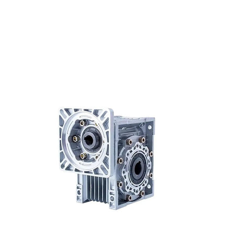 Beefy Worm Gear Reducer With 14mm Input Shaft, Adjustable Reduction From 5 To 1 Up To 100 To 1, Ideal For CNC, Robotics, And Automation, FA 80B14 Compatible, TKM28B 7.5 Series Gearbox, Durable Metal Gear Set For Heavy Duty, silver metal gearbox front view