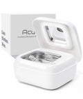 Cordless Ultrasonic Retainer Cleaner 50kHz Rechargeable Cleaning Pod With Built In Mirror For Jewelry Aligners Braces Toothbrush Heads Night Guards Dentures Deep Cleaning On The Go white open with aligners inside