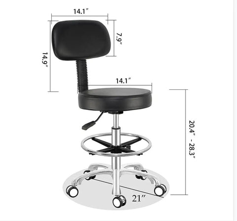 Rolling Adjustable Stool With Back And Wheels For Office Shop Kitchen Medical And Salon Use Swivel Drafting Chair On Casters