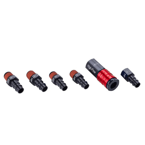Front view of Craftsman 6-piece high-flow aluminum fittings kit with 1/4-in NPT threads.