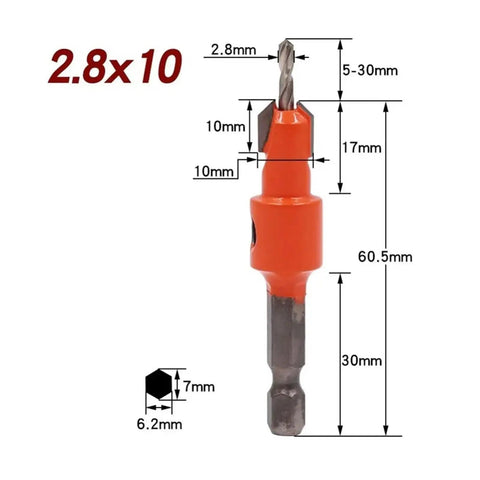 Heavy Duty High Carbon Steel Countersink Drill Bit For Wood And Metal With Adjustable Stop Collar And Quick Change Hex Shank dimensions and details