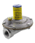Maxitrol 1/2-inch line gas regulator, aluminum body with yellow top cap, horizontal upright mount