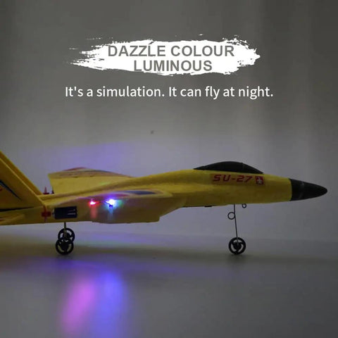 Dope Remote Control Fighter Plane With 2.4 GHz 6 Axis Gyro Anti Collision Foam Glider Aircraft featuring night lights.