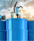 Hand Crank Barrel Pump For 55 Gallon Drums Oil Transfer Drum Pump For Engine Oil Diesel And Hydraulic Fluid With Ergonomic Lever Grip And Thickened PP Body For Smooth Mess Free Transfers on blue 55-gallon drums