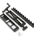 Heavy Duty 4 Way Panel Clamp For Fine Woodworking, black, with threaded bar and accessories for secure clamping.