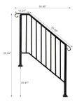 Heavy Duty Wrought Iron Handrails For Outdoor Steps, 39.96x59.64 inch black metal railing, fits three to four steps securely.