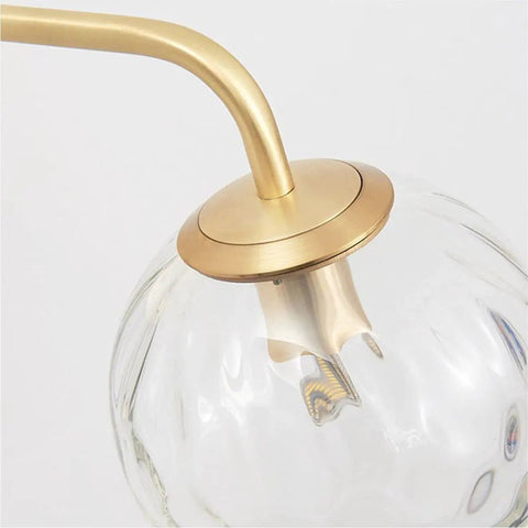 Close-up of Lit Water Ripple Lampshade Double Gold Wall Sconce Set Dope Luxury Antique Brass Metal Wall Light