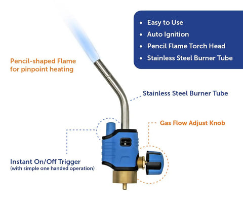 Trigger Start Propane Blow Torch Head With Pencil Shaped Flame For Cooking Searing Welding Brazing Plumbing Metalworking And More With Easy Flame Adjustment Knob Pro Grade Tool