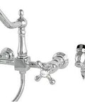 Heritage Wall Mount Bridge Kitchen Faucet With Brass Spray In Polished Chrome, Solid Brass Construction, Side Sprayer