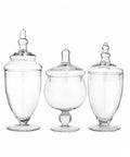 Set Of 3 Clear Glass Apothecary Jars With Lids For Candy Buffets And Home Decor Tall 10 Inch And Two 9 Inch Jars With 4.5 Inch Openings