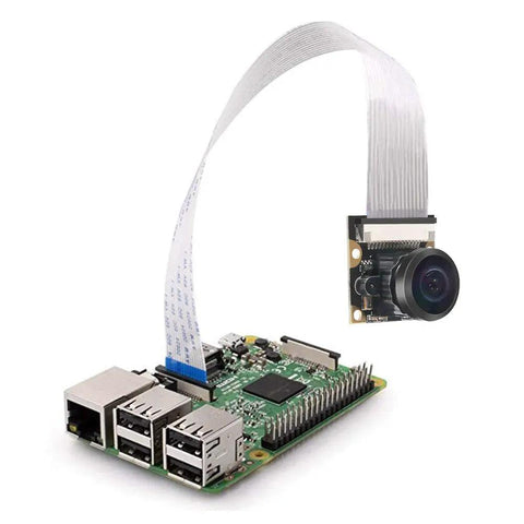 Raspberry Pi Camera For Pi 4 B With 222 Degree Fisheye Wide Angle, Night Vision, 5MP 1080p OV5647 Video Module connected to Pi