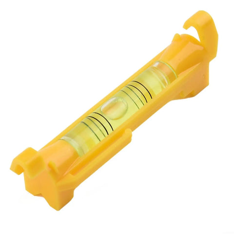 Hanging for spirit Level 2-Pack with Molded Hook shown in compact mini size, bright yellow with clear level bubble and hook design.