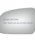 Audi Left Side Driver Mirror Glass With Adhesive Pads For A3 A4 A5 Quattro RS5 S4 S5 2010 2017 Flat Glass 7 5/8 Inch Diagonal Not Heated