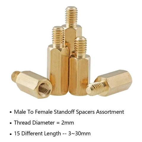 380 Piece Dope Brass Standoff Kit M2 Hex Spacer Set With Assorted Motherboard Standoffs And Screws In Clear Storage Box Multi Size Brass Spacers For PC Builds And DIY Electronics, brass male-female standoffs