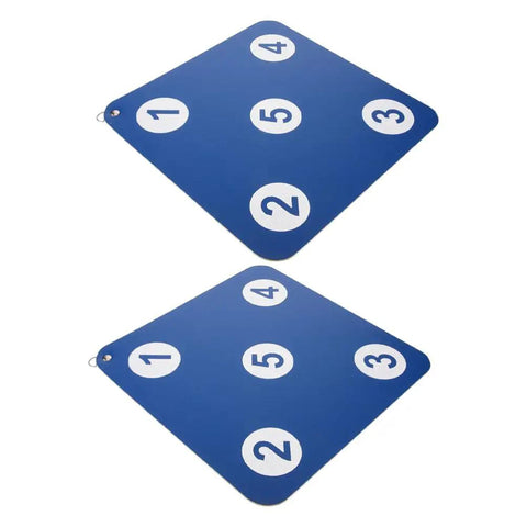 Dual Sided Indoor Fencing Target Set With Weather Resistant Rubber Targets for wall mount training, dark blue square targets.