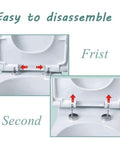 Top Shelf Elongated Toilet Seat With Soft Close Slow Closing Lid Made Pretty Dang Durable From Quality Resin And Using Smooth Stainless Steel Hinges to show easy disassembly steps.