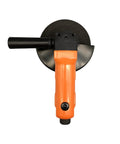 125 Mm Pneumatic Angle Grinder Polisher Sander With Turbo Trigger And Removable Canted Side Handle displaying an orange handle and black grinding pad.