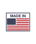 Label displaying 'Made in USA' with an American flag icon.