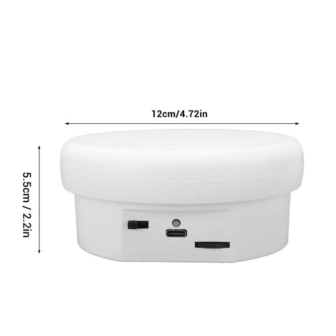 Electric Rotary Display Stand 12cm diameter, 5.5cm height, USB powered, for smooth 360 jewelry photos and videos.
