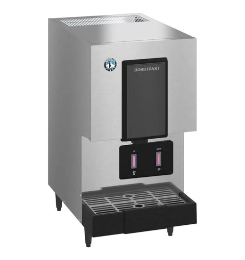 Slick Badass Cubelet Ice Machine With Built In Storage Bin Hand Free Sensor Operation And Air Cooled System For Countertop Placement Creating Fresh Mini Nugget Ice in stainless steel finish.