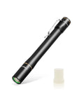 IYP365 Nichia High CRI pen light, black metal with clip, shown alongside a white cap, suitable for nurses and docs, AAA powered.