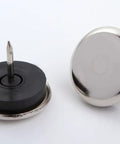 16 Furniture Glides With Rubber Interface Galvanized Steel 28 Millimeter Floor Protectors shown from side and top view.