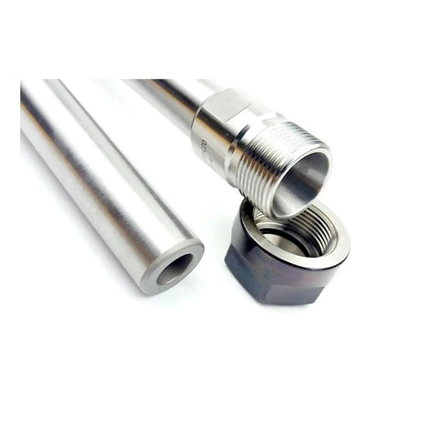 Top Shelf Er20 Er25 Er32 Er40 Extended Cnc Milling Tool Holder showing steel interface and threaded connection for stability.