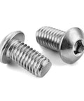Top Shelf M6-1.0 X 12mm Stainless Steel Button Head Socket Cap Screws Featuring Hex Drive, showing two screws.