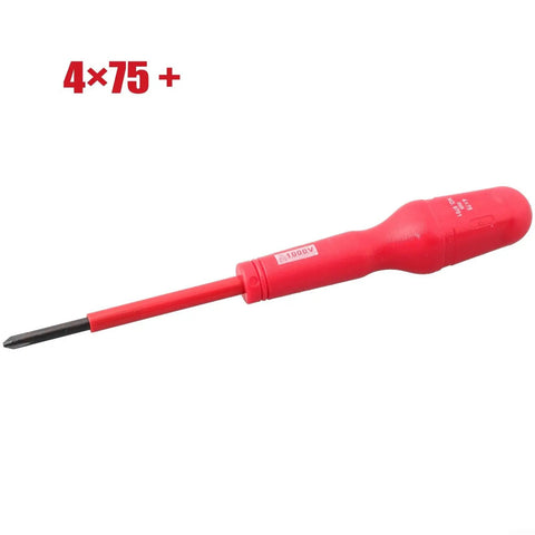 Electrician Insulated Screwdriver Set With 1000V Rating Red Handle Magnetic Bit Tip Chrome Vanadium Steel Construction Portable Pro Grade For DIY Home Improvement And Professional Use, 4x75mm