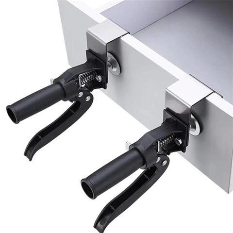 Quick Release Adjustable U Shaped Drawer Clamps For No Sweat Panel Install With Hella Secure Grip, mounted on drawer.