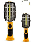 Two Pack Cordless LED Work Lights With Magnetic Bases And Swivel Holders, shown upright and extended hook view