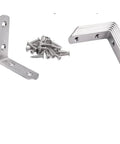 Heavy Duty Stainless Steel L Brackets For Wood Shelves And Furniture, Rust Proof Right Angle Corner Brackets With 108 Screws, showing metal brackets and screws.