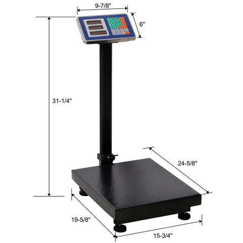 Heavy Duty Digital Floor Scale Handling Up To 660 Pounds Like A Champ with a 16x20 inch black platform and digital display.