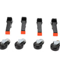 Heavy Duty Workbench Casters With Retractable 3 Inch Swivel Wheels 1100 Lbs Capacity Step Down Lift System, shown from the front with two types of wheels.