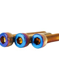 Burning Blue Stainless Steel Cap Head Screws M8 30mm DIN912 3 Pieces SUS304 Rust Resistant For Marine Bike And Outdoor Furniture Builds Ideal For Yacht Interiors Patio Decor Bike Mods And Furniture Projects With High Strength Rust Proof Finish. Three burning blue M8x30mm DIN912 SUS304 cap head screws on white.