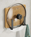 Wall Mounted Pot Lid Rack And Cutting Board Shelf With Drain Pan Self Adhesive Carbon Steel Space Saving Storage Rack
