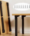 Heavy Duty Folding Table Legs 4 Pack For DIY Desks Camping Cabinets And Coffee Tables Adjustable Metal Feet Supports Up To 992 Lbs 450 Kg 70cm 28in Durable Steel Construction For Long Lasting Use, table showing folded and extended legs.