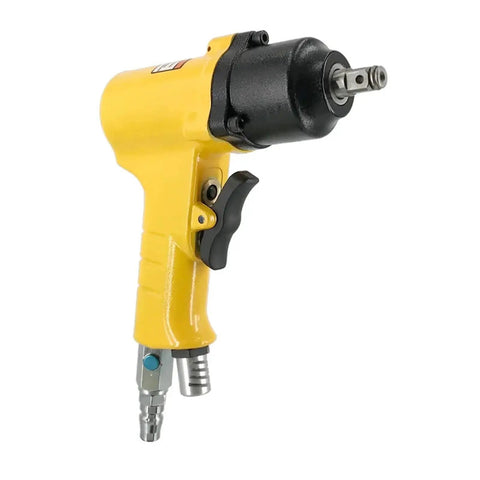 Close-up of Top Tier Industrial 3/8 Air Impact Wrench Hella Compact Pneumatic Tool with quick release chuck.