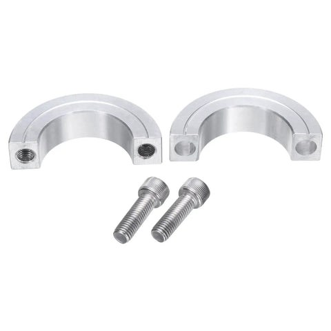 Double Split Shaft Collar Clamp For One And Quarter Inch Shaft Two Piece Aluminum Alloy Clamp With Two And One Sixteenth Inch Outer Diameter And One Half Inch Thickness Set Screw Lock For Secure Precise Positioning, with bolts