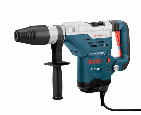 Heavy-Duty SDS Max Rotary Hammer Drill, 13 Amp, 120V, side view with handle and drill bit attachment