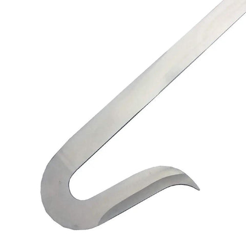 Close-up of hook on Twin Hook Sword Set For Kung Fu Wu Shu Training, 440 black stainless steel, 33.5 inch overall length