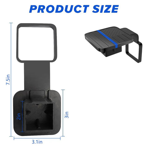 American Flag Trailer Hitch Cover 2 Inch Dustproof Tow Receiver Tube Plug Universal Fit in Black and Blue, size details