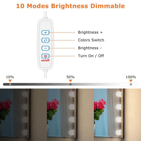 Close-up of dimmable control for Hollywood Vanity Mirror Lights With 14 LED Bulbs 3 Color Temperatures And 10 Step Dimmable Brightness