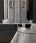 Premium Dope Rocket Shaped Metal Bar Cabinet Featuring Space Capsule Design And Industrial Retro Vibes, showcasing metal exterior and windows.