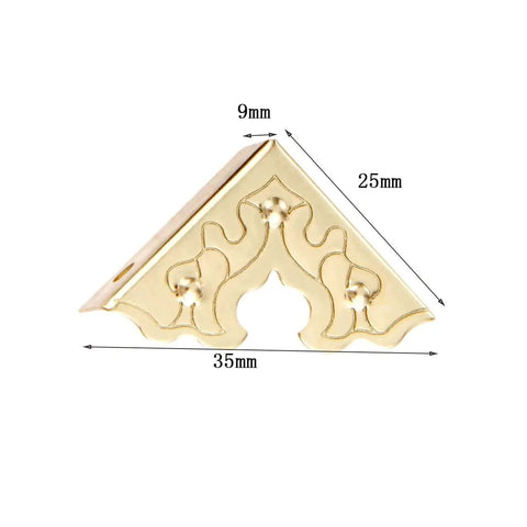 10 Pcs Badass Gold Metal Embossed Corner Protectors Cover showing dimensions 25x25x9mm, shiny finish, ideal for photo frames.