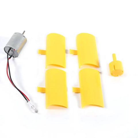 DIY Wind Turbine Generator Kit With 360 Degree Rotatable Blades And DC Motor components on a white background