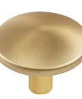 Six Pack 1.65 Inch Round Gold Cabinet Knobs With Brushed Finish Oversize Pulls For Drawers Dressers Closets Cabinets Great For Replacing Dresser Knobs And Cabinet Hardware Easy To Install, one knob close-up